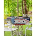 thumbnail image 3 of Outdoor Tablecloth with Umbrella Hole,July Patriotic US Flag Stars and Stripes Spillproof Waterproof Table Cloth Zippered Table Covers,Pentagram Retro Linen Washable Tablecloths for Picnic/Patio, 3 of 6