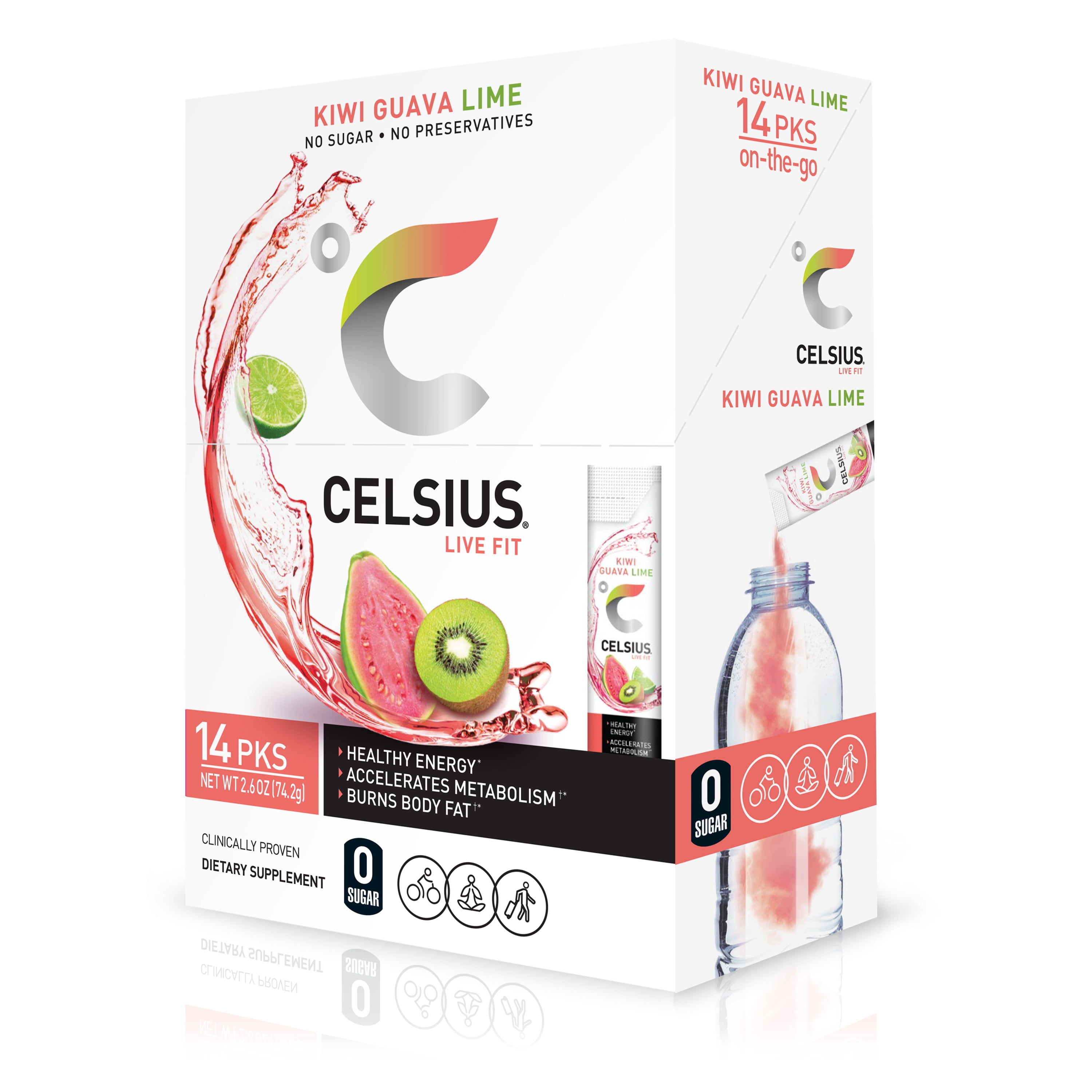 CELSIUS On-The-Go Essential Energy Powder Packs, Kiwi Guava Lime (Pack of 14)