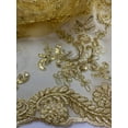 thumbnail image 2 of Beautiful Embroidered Lace w/Sequins, By the Yard from Sal Tex Fabrics, Gold, 2 of 2