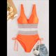 thumbnail image 3 of Bikini de Dos Piezas para Mujer, Cintura Alta, Cuello Halter, Color Naranja y Rojo, Talla XL, 3 of 7