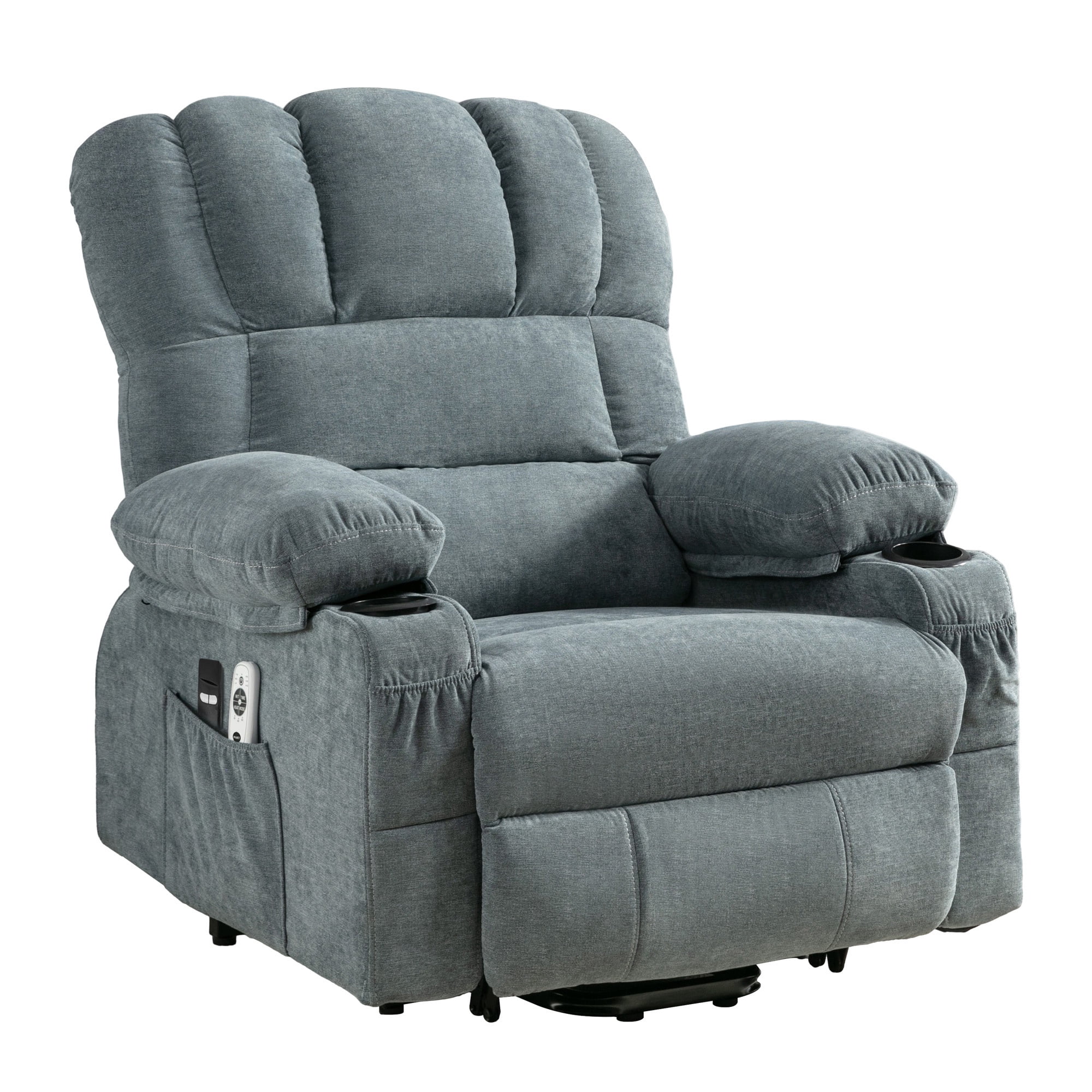 Power Lift Recliner Chairs with Massage and Heat, UHOMEPRO Electric Fabric Recliner Chair for Elderly, Living Room Furniture with USB Charge Port, 2 Cup Holders, and Side Pocket, Blue
