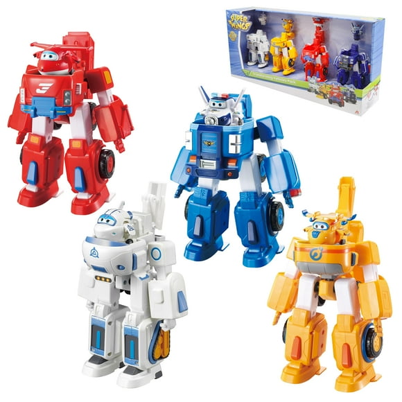 Super Wings - 7" Transforming 4-Pack - Jett, Donnie, Paul, and Astra | Airplane Toys Mini Figures Playset | Fun Preschool Toy Plane for 3 4 5 Year Old Boys and Girls | Birthda