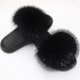 thumbnail image 1 of Diapositivas de piel de zorro para mujer - Pantuflas cómodas de piel con punta abierta para interiores y exteriores, 1 of 3