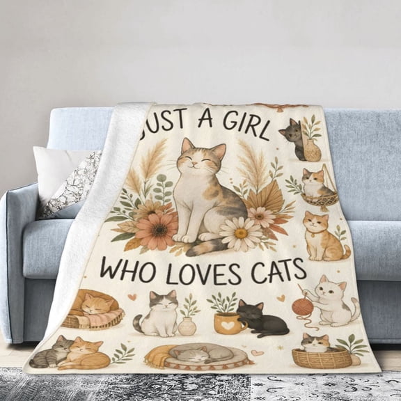 Cat Lover Blanket Gift Throw Blanket Cute Boho Floral Kitten Gift for Women Home Decor 50x40