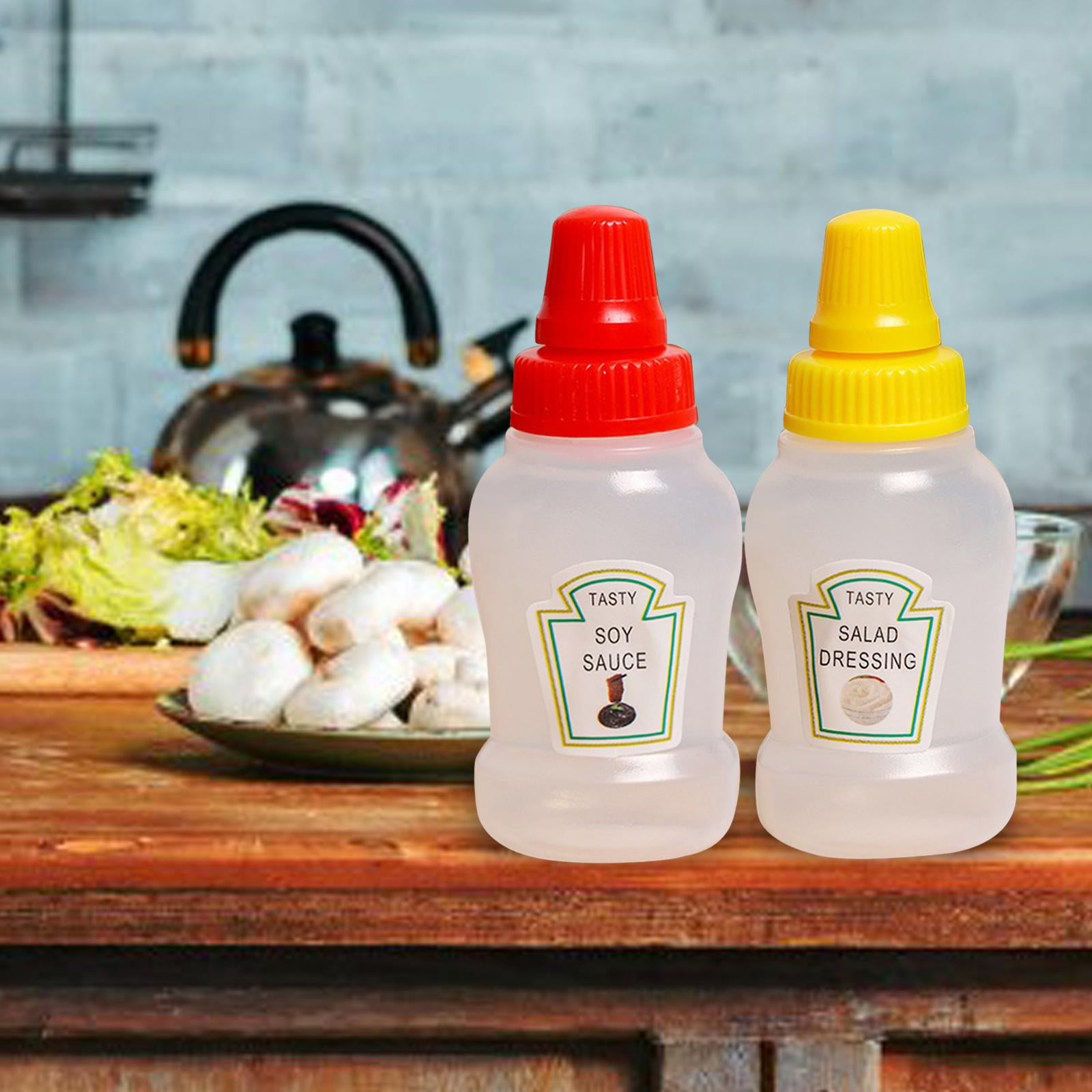 Slopehill 6 Pieces Mini Ketchup Bottles, 25ml Refillable Salad Dressing Tomato Ketchup Mayo Syrup Squeeze Containers Bottle, Plastic Portable
