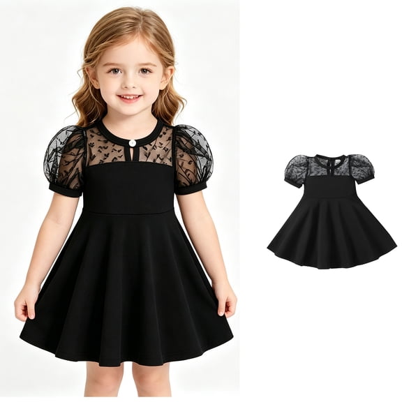 XINXIAOO Toddler Girl Dresses Comfortable Casual Short Sleeve Black Girls Dress Tiered Swing A-Line Girls Summer Dresses 12-18 Months