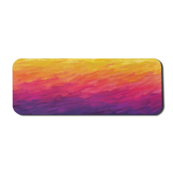 Abstract Computer Mouse Pad, Watercolor Style Ombre Effect Hand Drawn Brush Strokes in Warm Tones, Rectangle Non-Slip Rubber Mousepad Large, 31" x 12", Purple Orange and Yellow, by Ambesonne