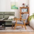 thumbnail image 2 of Arm Chair Accent Chair, Wooden Mid-Century Modern Accent Chairs, Elegant Upholstered Lounge Chair for Living Room, Bedroom, Linen Fabric Padded Reading Chair, Side Chair (Light Grey), 2 of 7