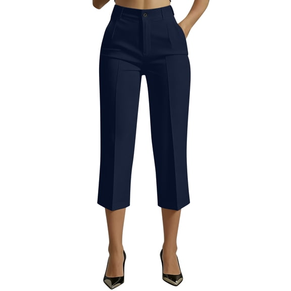 Sexlip Women's Capri Pants Summer wide leg relaxed fit high waist solid color with pockets casual suitable for all occasions Blue XL