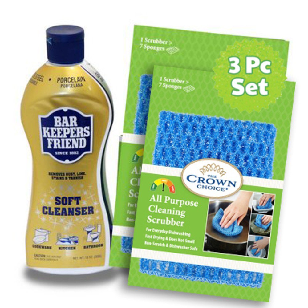 BAR KEEPERS FRIEND Soft Cleanser (13 OZ) with TWO All Purpose Scrubber Cloth