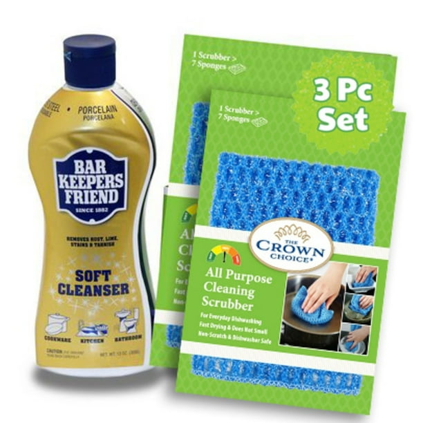 BAR KEEPERS FRIEND Soft Cleanser (13 OZ) with TWO All Purpose Scrubber