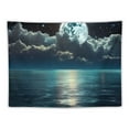 thumbnail image 5 of Creowell  Ocean Tapestry Wall Hanging Blue Sea Night Sky Natural Scenery Tapestry Moon Over the Ocean Hippie Art Tapestries for Living Room Bedroom Teen Dorm Party Indie Decor 50x40inch, 5 of 6