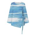 thumbnail image 2 of Gibobby Playeras Mujer Top casual de manga larga con cuello redondo y estampado floral de otoño/invierno para mujer（Aqua， M), 2 of 4