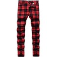 thumbnail image 1 of Pantalones a cuadros para hombre, estilo casual, elásticos, ajustados, pantalones chinos #2 Vino T2 30 #2 Vino T2 30 Xishao ropa, 1 of 2