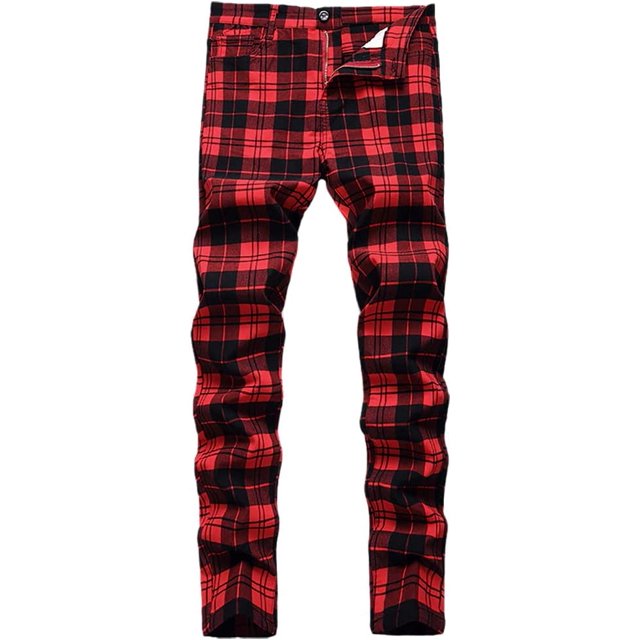 Pantalones a cuadros para hombre, estilo casual, elásticos, ajustados, pantalones chinos #2 Vino T2 30 #2 Vino T2 30 Xishao ropa
