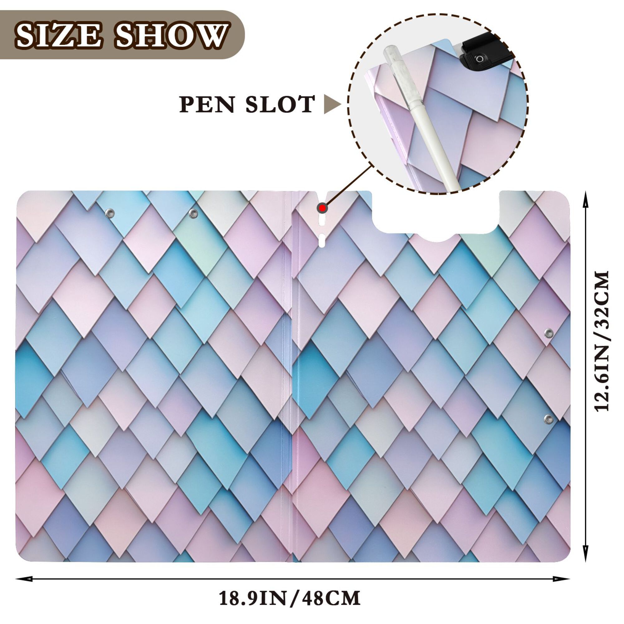 FORMRS A4 Clipboard Folder with Pen Holder Horizontal Foldable School Office Binder, Purple Art Pattern