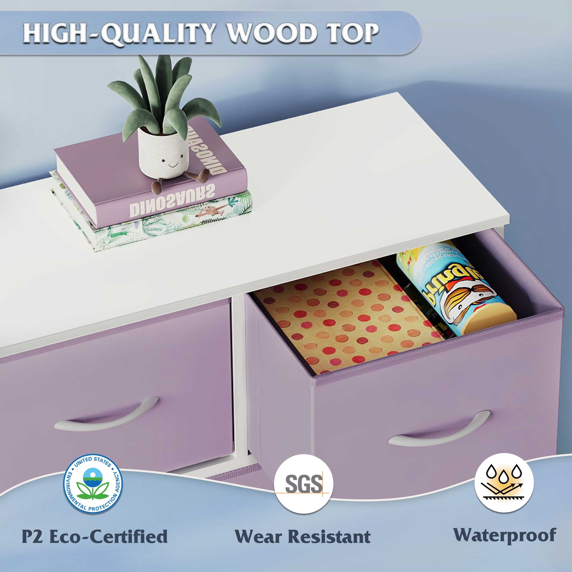 GALAXHERO 9-Drawer Fabric Dresser, Tall Storage Tower for Bedroom, Hallway, Entryway, Closet, Chest Organizer Unit with Fabric Bins, Steel Frame, Wood Top, Easy Pull Handle, Purple