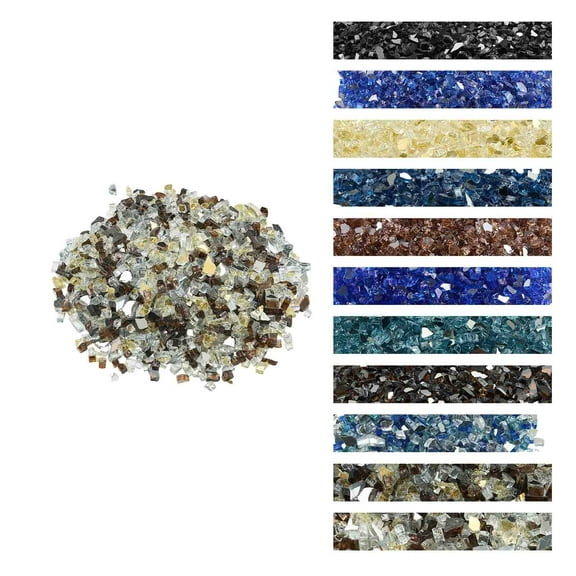 VEVOR Fire Glass, 10 LBS / 4.5 KG High-Temperature Resistant Fireplace Rocks, 1/2-Inch / 12.7 mm Reflective Firepit Glass Rock, High Luster Stone Landscaping for Fire Pit Table, Copper   Clear   Gold