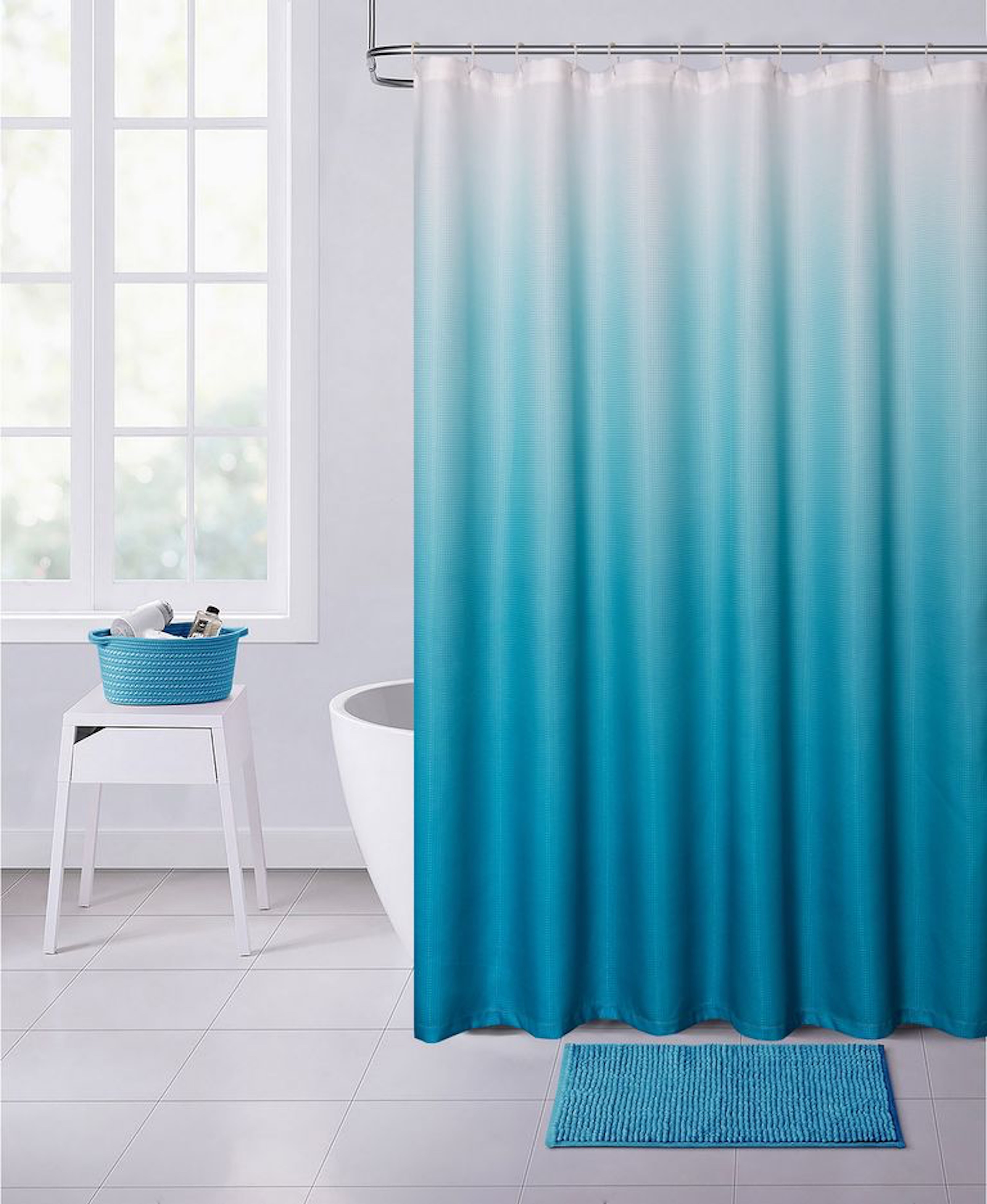 Dainty Home Printed Ombre Waffle Texture Shower Curtain, 70''W x 72''L