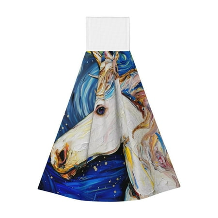

Sikiie Starry White Horse Hand Towel with Loop Hanging Towel Absorbent Tie Towels for Kitchen Tea Bar Bathroom Decor