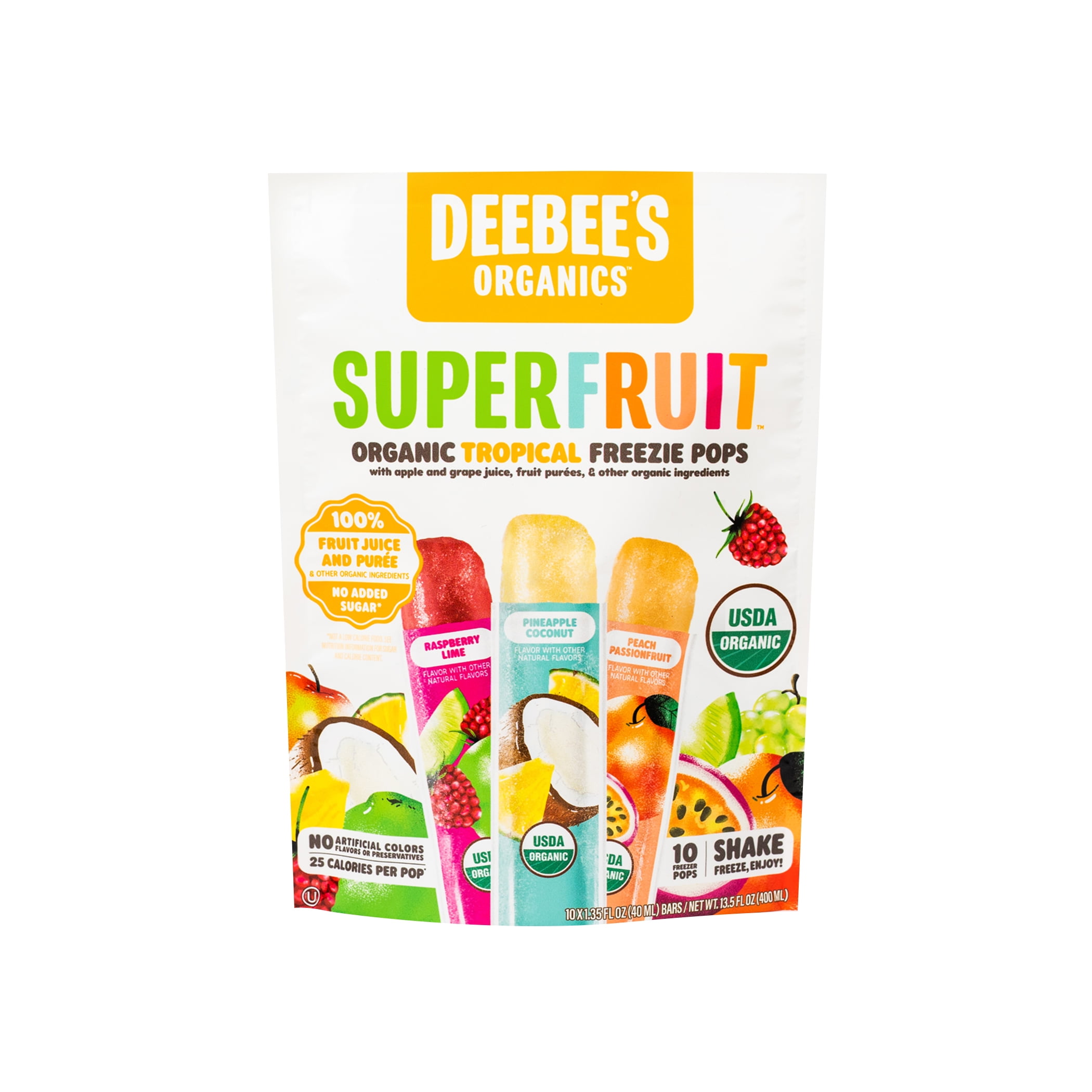 Deebee's Organics Tropical Fruit Freezies Ice Pops, GlutenFree, 1.35