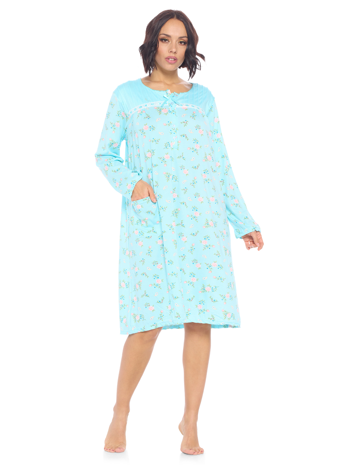 sachin and babi light blue dress Casual Nights Women's Snap - Front House Dress Short Sleeve Woven Housecoat  Duster Lounger Robe with Pockets - Black Stripe main image 1