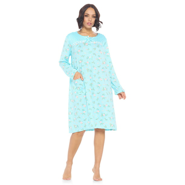 Casual Nights Women's Printed Long Sleeve Nightgown - Aqua - Walmart.com