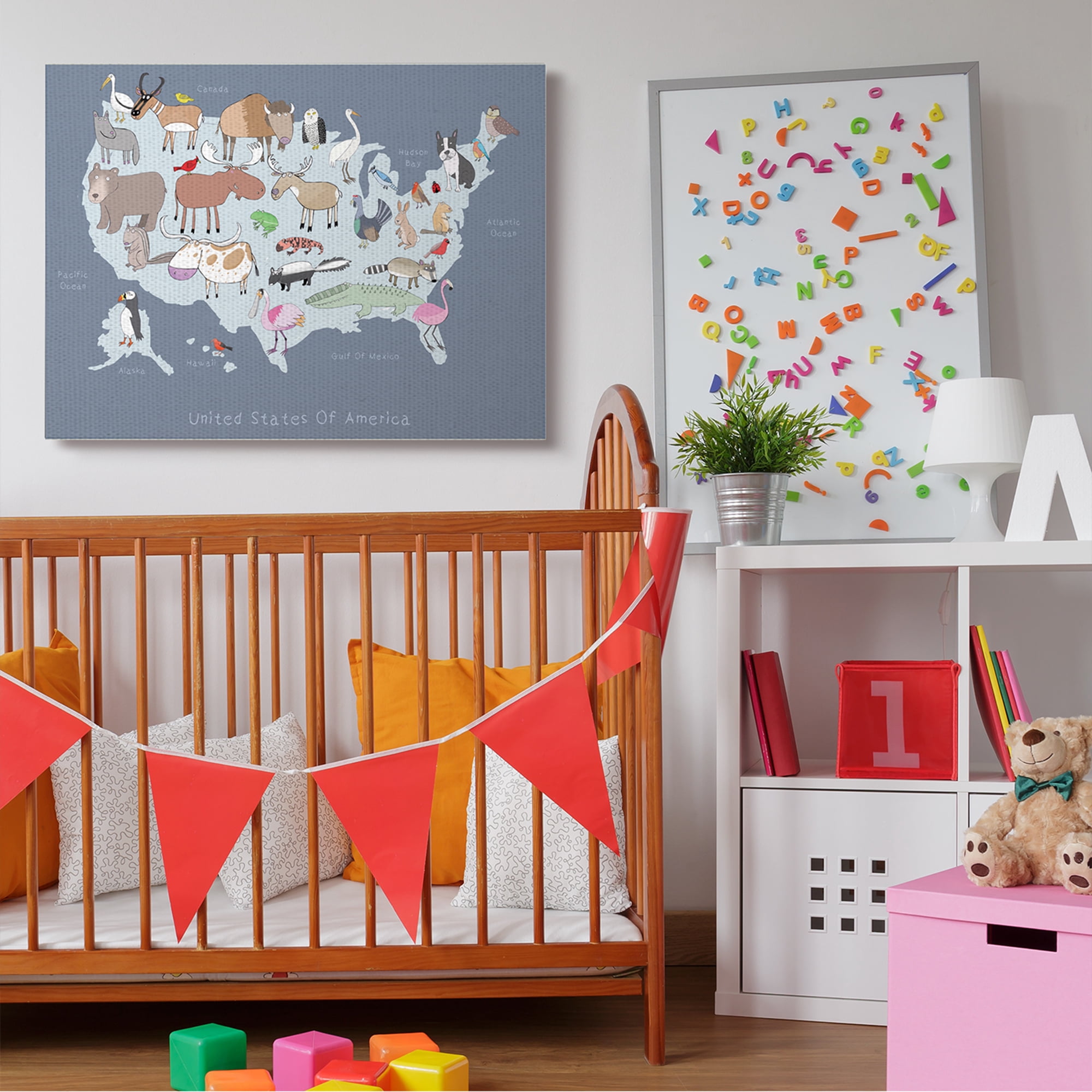 Stupell Industries United States Map with Playful Animal Illustrations,36 x 48,Designed by Carla Daly