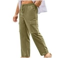 thumbnail image 4 of Busydd Men's Pants Solid Color Elastic Waist Casual Pants Summer Comfy Drawstring Sweatpants for Men Trendy Baggy Straight Leg Trousers with Pockets, 4 of 7