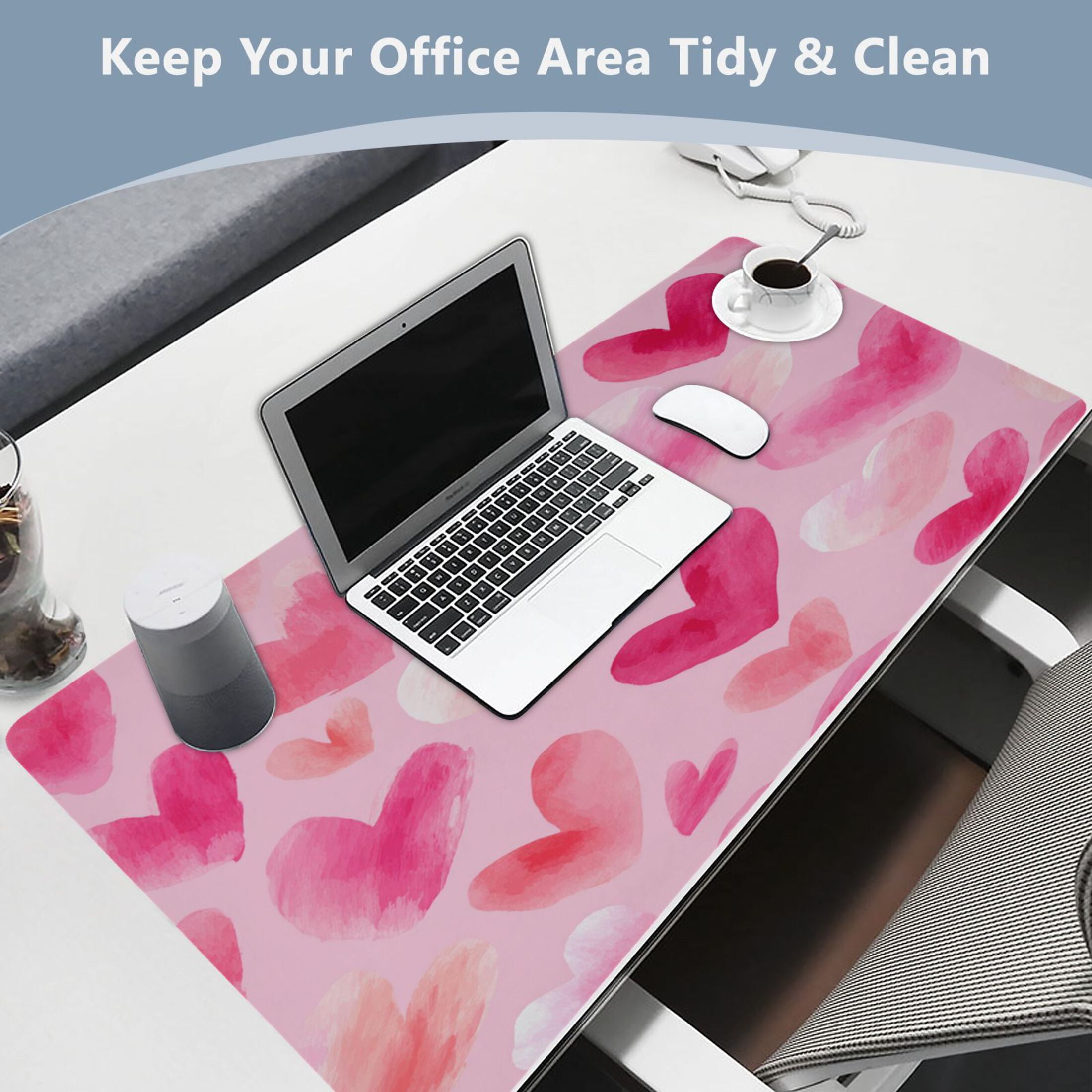 Leather Keyboard and Mouse Desk Mat Office Desk Accessories Protective Office Desk Decor Desk Pad Mat for Gaming, Work from Home, Office Hand-drawn Hearts 16.5" x 35.4"