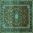 thumbnail image 1 of Ahgly Company Machine Washable Indoor Square Medallion Turquoise Blue Traditional Area Rugs, 7' Square, 1 of 4