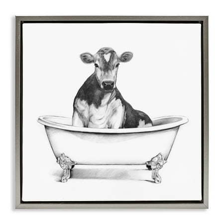 Cow in Bathtub Sketch Gray Floating Frame Canvas Art 25 x 25 Made In USA Cow in Bathtub Sketch Gray Floating Frame Canvas Art 25 x 25 Made In USA