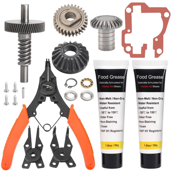 HuthBrother Worm Gear Kit Compatible With Whirlpool 5QT&6QT 9709231 Replacement Gear Parts with 9703445 Bearing & Gear 9706529 with the 9709511 Gasket and 9703680 Circlip & 1.8 OZ Food Grade Grease