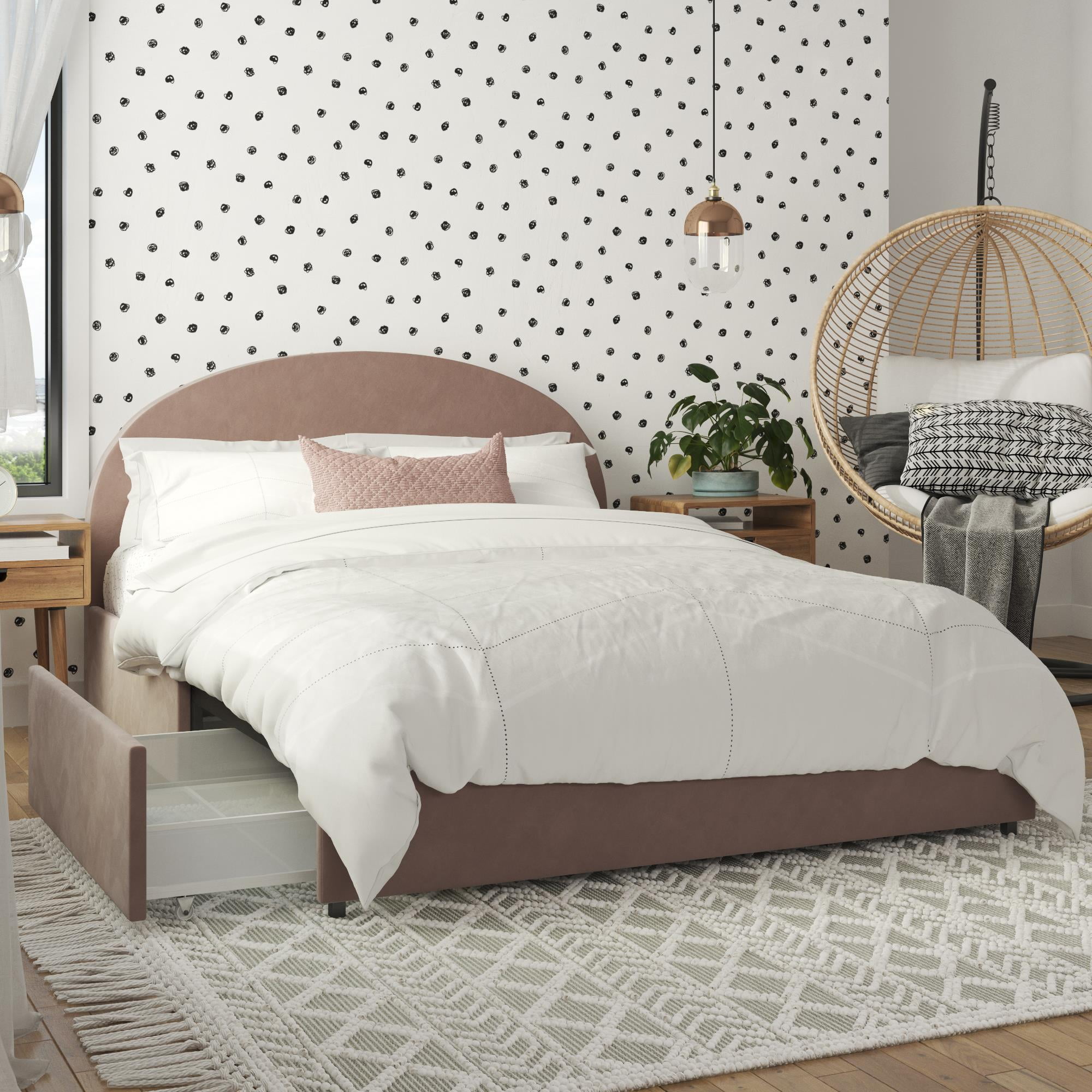 Meedogenloos Tegenstander applaus Mr. Kate Moon Upholstered Bed with Storage, King Size Frame, Blush Velvet -  Walmart.com