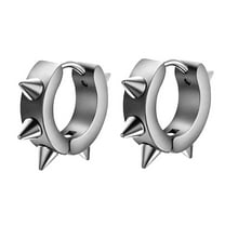 Latrodar Men Women Stainless Steel Hoop Spike Huggie Studs Earrings Punk Cool Silver