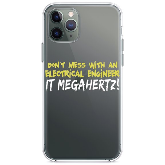 DistinctInk Clear Shockproof Hybrid Case for iPhone 12 / 12 PRO (6.1" Screen) - TPU Bumper Acrylic Back Tempered Glass Screen Protector - Don't Mess with Electrical Engineer It Megahertz