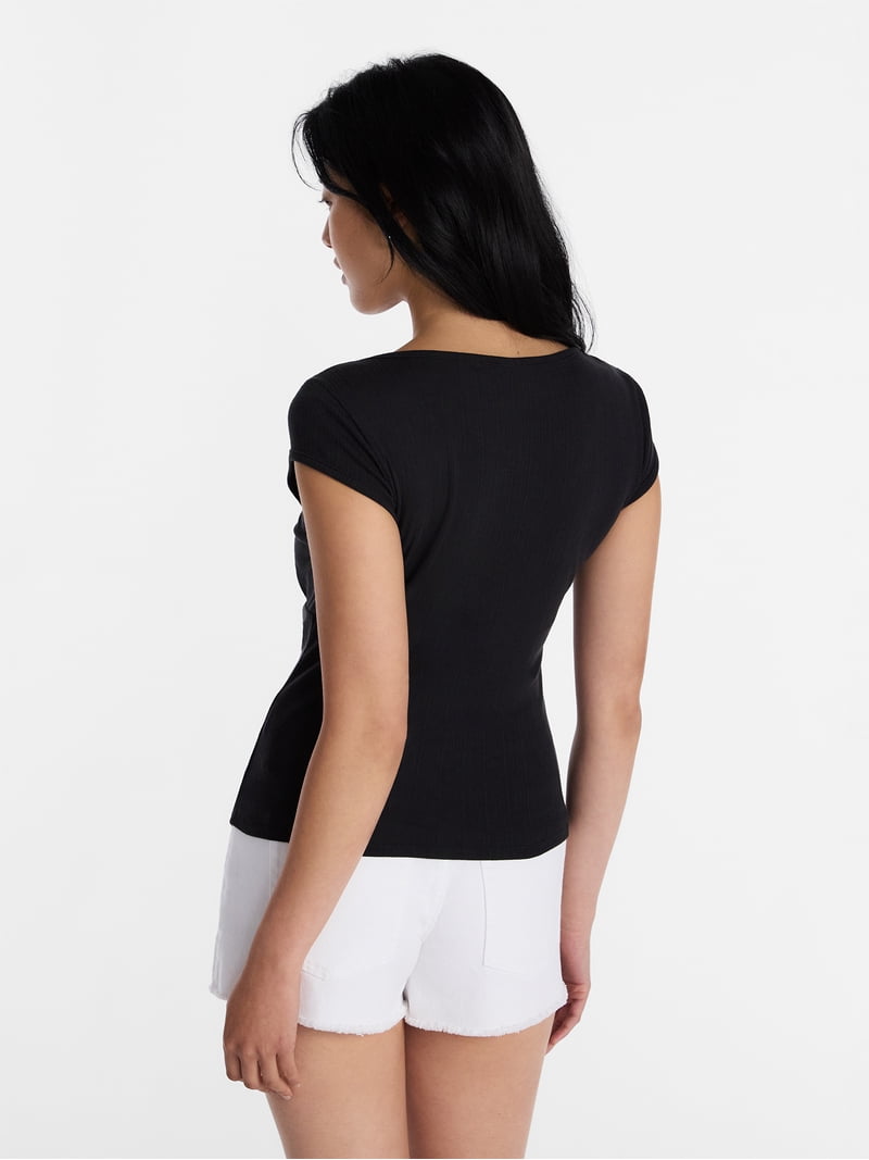 No Boundaries Empire Seam Top with Short Sleeves, Women's XXS-XXL