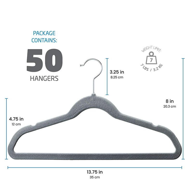 Zober Premium Kids Velvet Hangers (14' inch - 50 Pack) Non Slip Junior Hangers Ultra Slim Space Saving Childrens Hangers - 360° Swivel Hook Strong