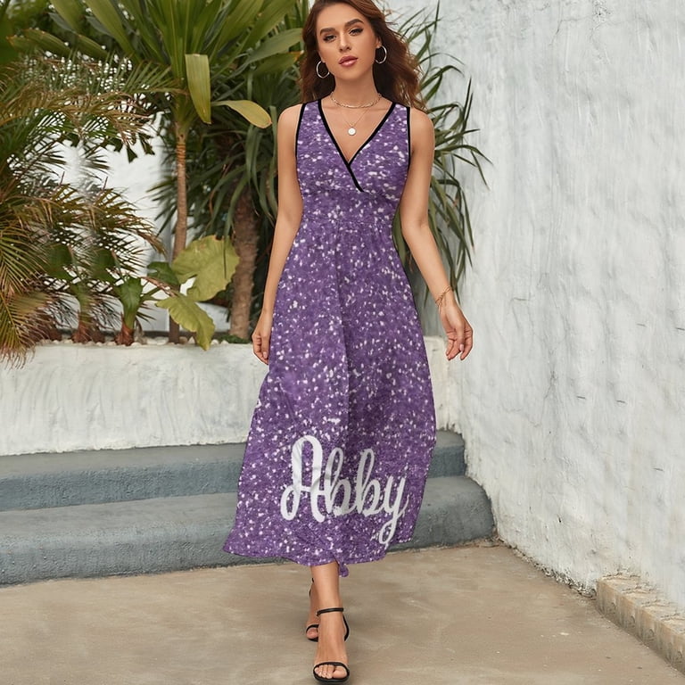Dark Purple Glitter Sleeveless Dress Dresses Women Summer Evening Dresses  Ladies Bohemia Long Dresses