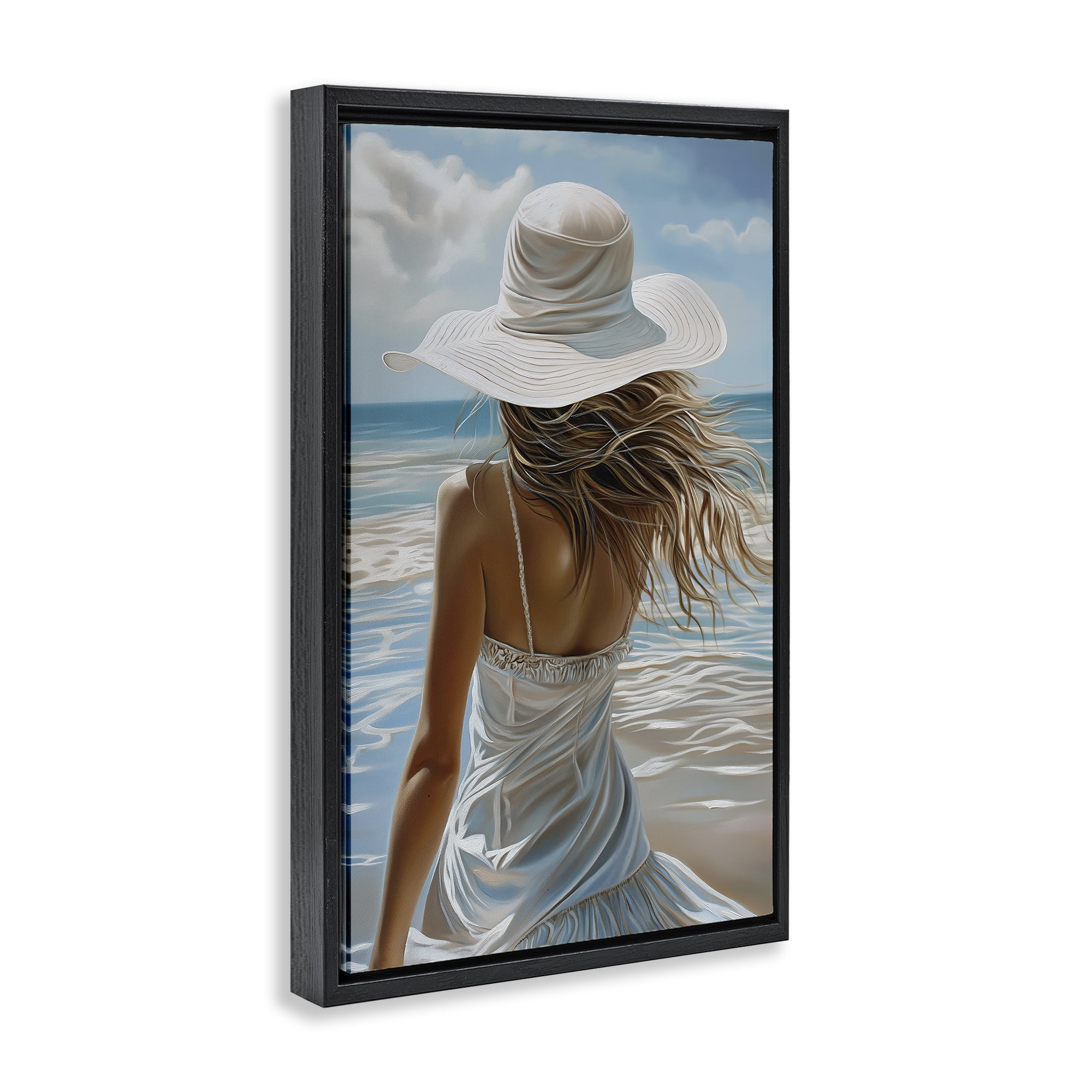 Stupell Industries Seaside Breeze & Flowing Dress Black Framed Floater Canvas Wall Art, design by Imagine It Images