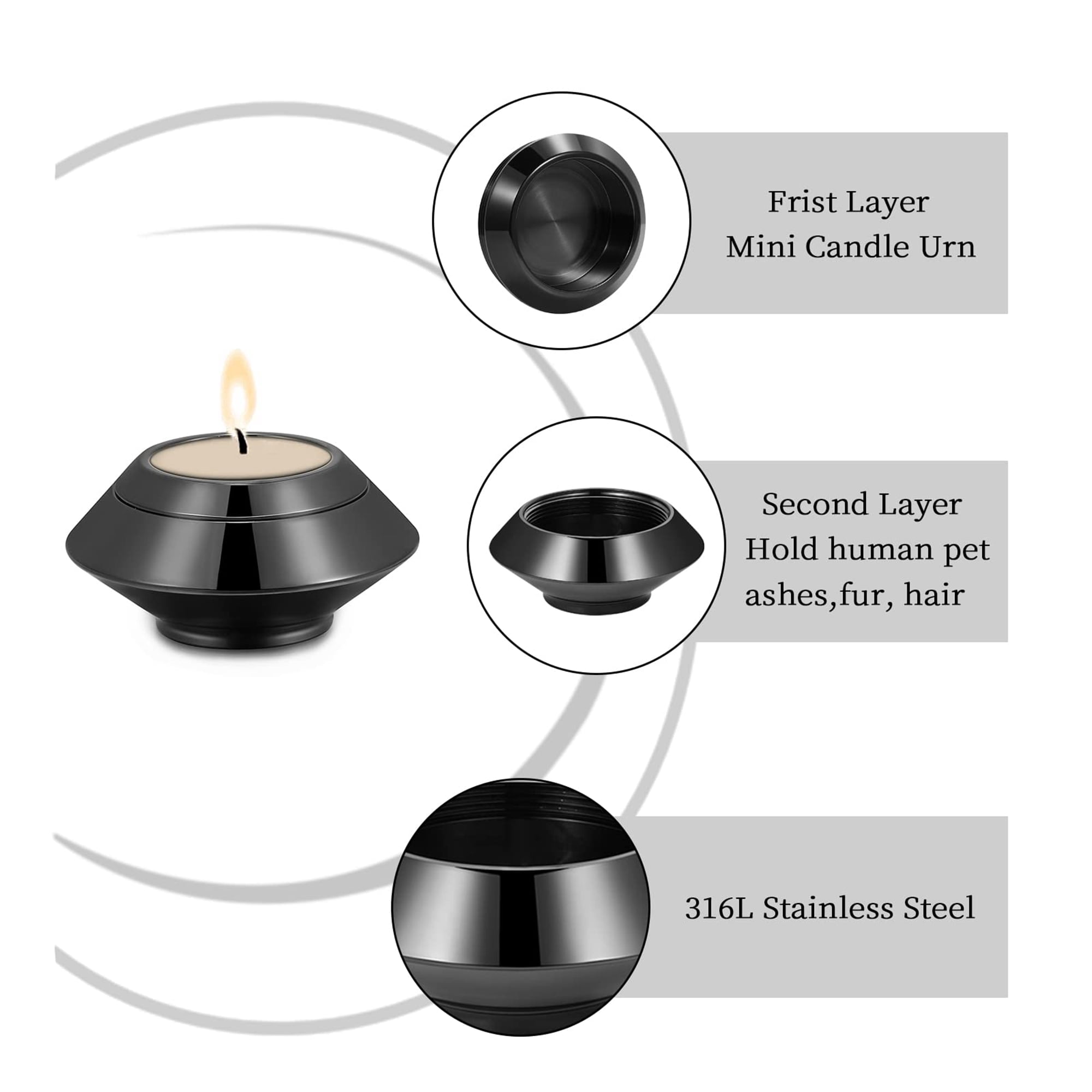 Cremation Urns for Ashes Stainless Steel Candle Ash Holder Keepsake Urn for Ashes Mini Funeral Urns for Human Ashes/Pet Ashes
