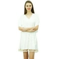 thumbnail image 6 of Bimba Women's V-Neck Tassel Kaftan Short Drawstring Waist Caftan Beachwear Coverup Dress, 6 of 8