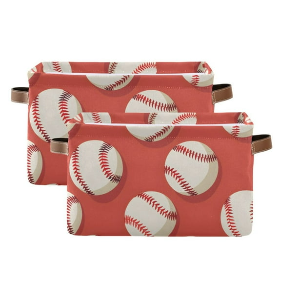 Ryvnso Baseball Red Storage Basket Large Bin Foldable Boxes Toys Organizer 14.2x10.2x8.3in 2 PCs