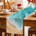thumbnail image 5 of Teal Coastal Beach Table Runner 70 Inches, Summer Nautical Ocean Beige Seaside Bed Runner Dresser Scarves Tabletop for Indoor Outdoor Parties/Ceremony/Banquet, 13" x 70", 5 of 9