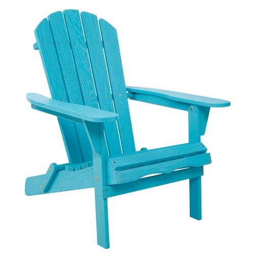 Embossed Wooden Outdoor Folding Adirondack Chair, Solid Wood Patio Chair with Wood Grain Texture, Pre-Assembled Backrest, for Garden, Backyard, Porch, Pool, Deck, Turquoise Blue