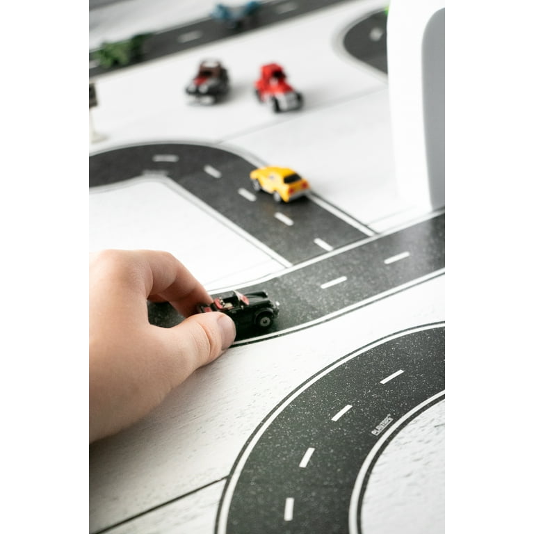 Playtape Black Road Tape Includes Street Curves, Tape Toy Car Track for Kids, Sticker Roll for Cars and Train Sets, 1 Roll of 30 ft x 4 inch Road + 12