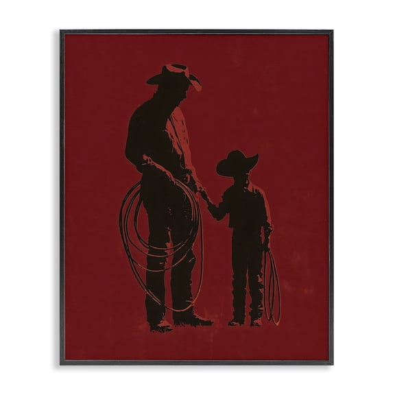 Stupell Industries Southwestern Burgundy Cowboy Father & Son Black Framed Giclee Art, 11 x 14, by Arlington Prints