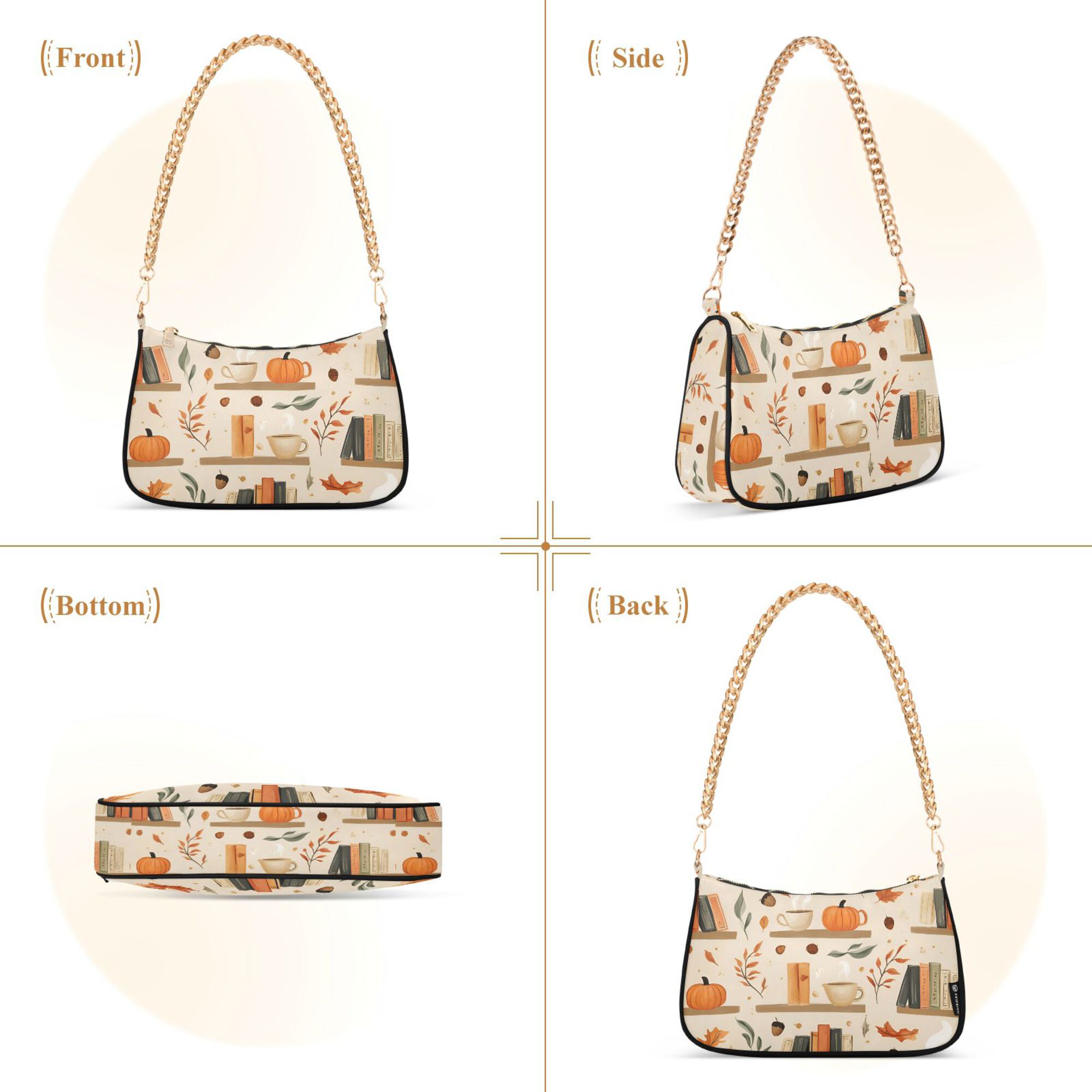 FORMRS Womens Shoulder Bag with Chain Strap Clutch Purse Cute Tote Handbag, Fall Book Shelf