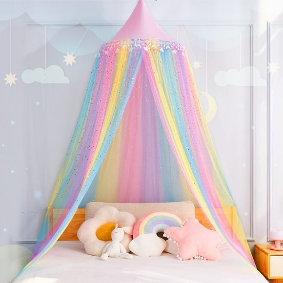 Dosel para Cama MOOZHEALTH Arcoíris para Niñas Princesa con Estrella y Luna