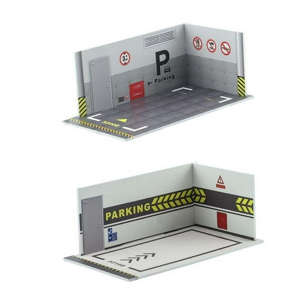 Diorama de fondo de garaje para autos de metal fundido a presión a escala 1/32, 2 piezas. EstiloJ